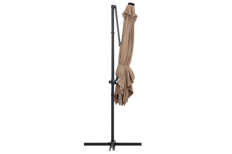 Frihängande parasoll med LED och stålstång 250x250 cm taupe - Brun - Utemöbler - Solskydd - Parasoll - Hängparasoll