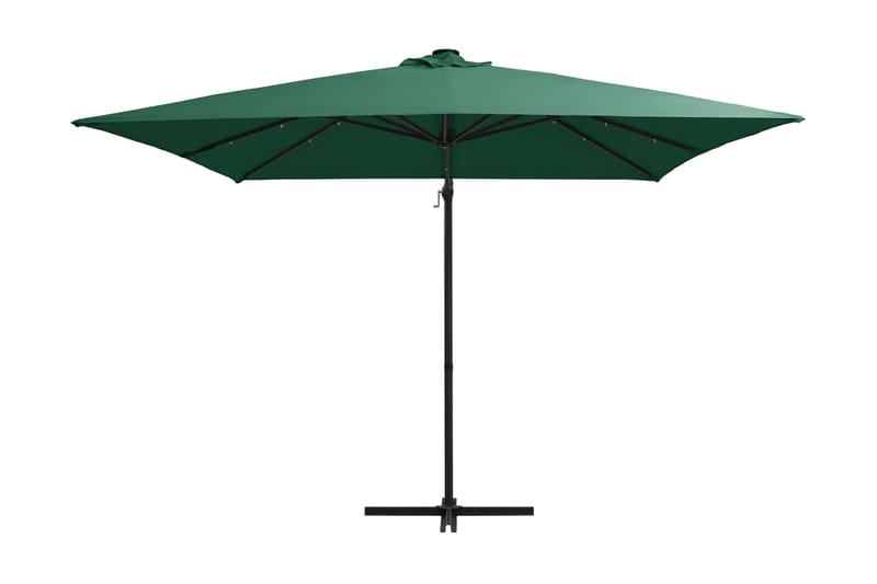 Frihängande parasoll med LED och stålstång 250x250 cm grön - Grön - Utemöbler - Solskydd - Parasoll - Hängparasoll