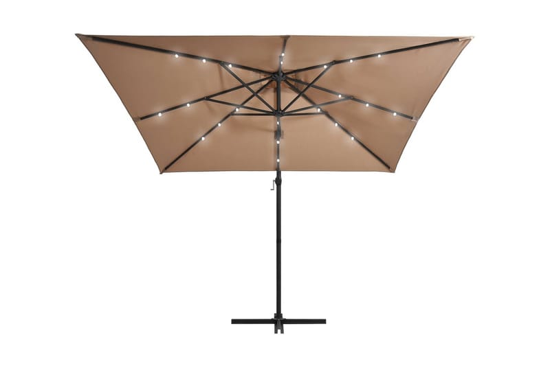 Frihängande parasoll med LED och stålstång 250x250 cm taupe - Brun - Utemöbler - Solskydd - Parasoll - Hängparasoll
