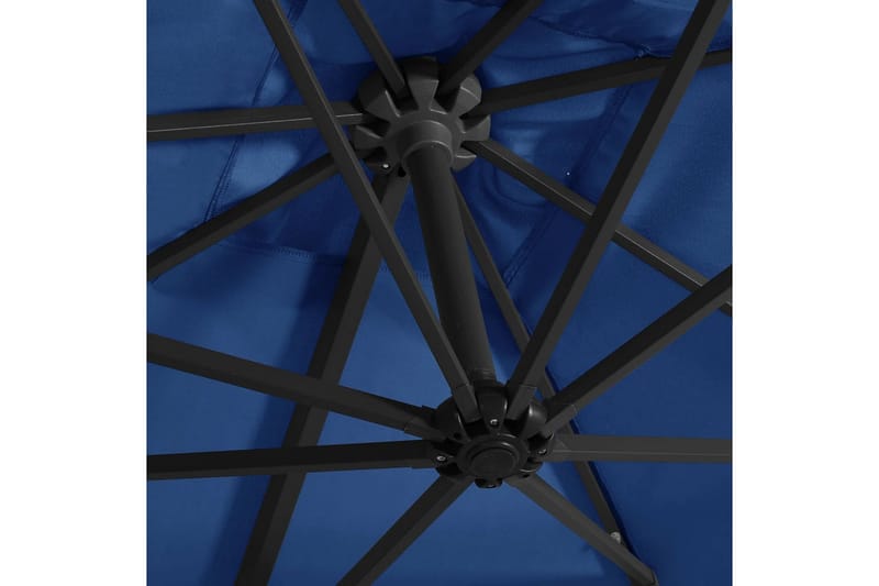 Frihängande parasoll med LED och stålstång 250x250 cm azurbl - Blå - Hängparasoll