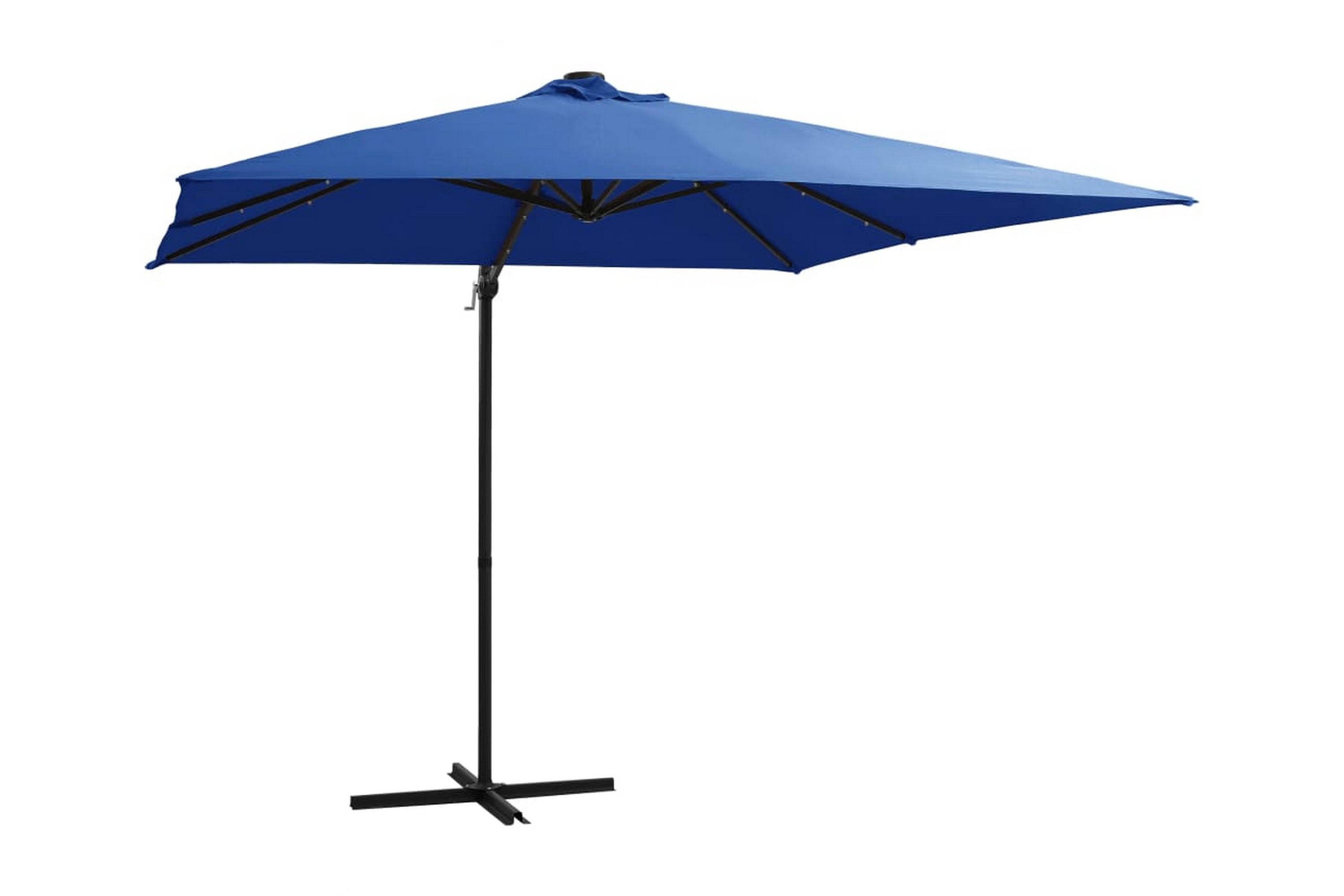 Frihängande parasoll med LED och stålstång 250×250 cm azurbl – Blå