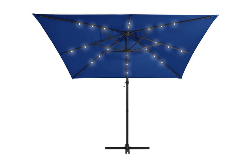 Frihängande parasoll med LED och stålstång 250x250 cm azurbl - Blå - Utemöbler - Solskydd - Parasoll - Hängparasoll