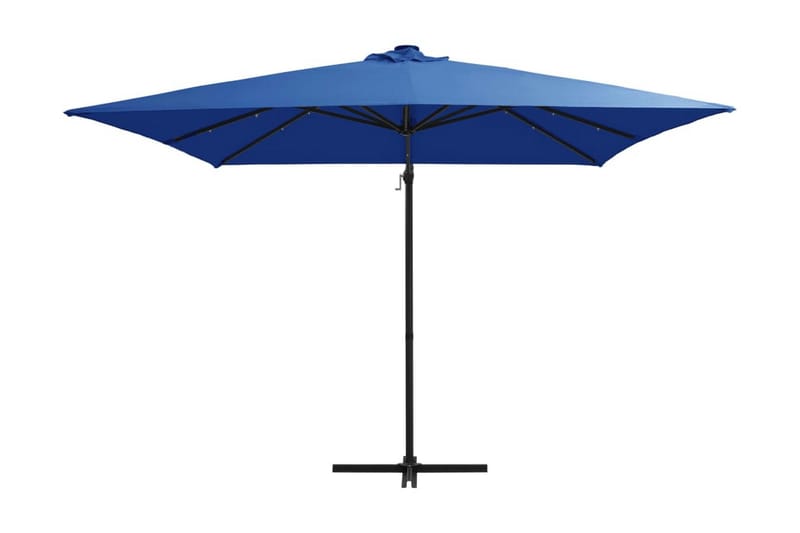 Frihängande parasoll med LED och stålstång 250x250 cm azurbl - Blå - Utemöbler - Solskydd - Parasoll - Hängparasoll