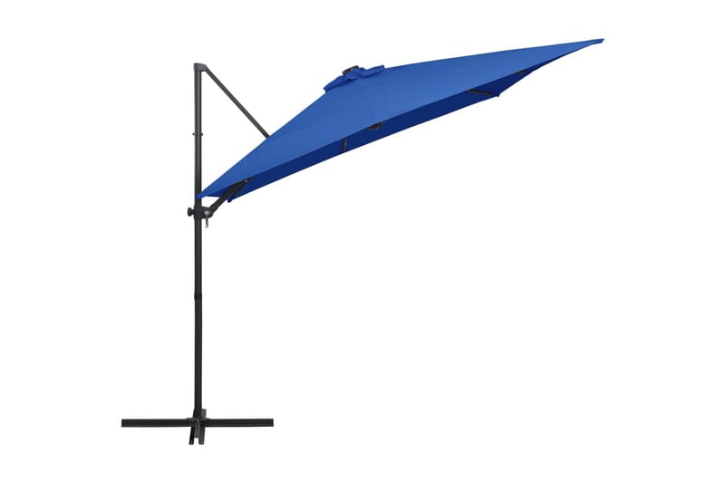 Frihängande parasoll med LED och stålstång 250x250 cm azurbl - Blå - Utemöbler - Solskydd - Parasoll - Hängparasoll