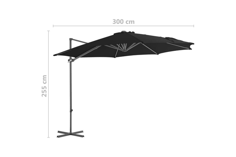 Frihängande parasoll med stålstång svart 300 cm - Svart - Hängparasoll