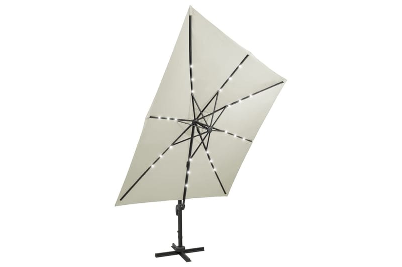 Frihängande parasoll med stång och LED sand 300 cm - Beige - Utemöbler - Solskydd - Parasoll - Hängparasoll