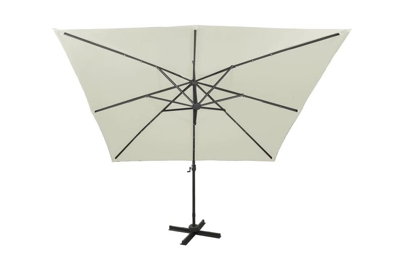 Frihängande parasoll med stång och LED sand 300 cm - Beige - Utemöbler - Solskydd - Parasoll - Hängparasoll