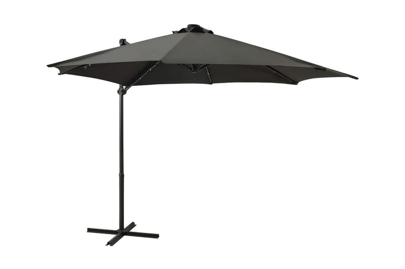 Frihängande parasoll med stång och LED antracit 300 cm - Grå - Utemöbler - Solskydd - Parasoll - Hängparasoll