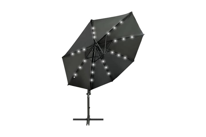 Frihängande parasoll med stång och LED antracit 300 cm - Hängparasoll