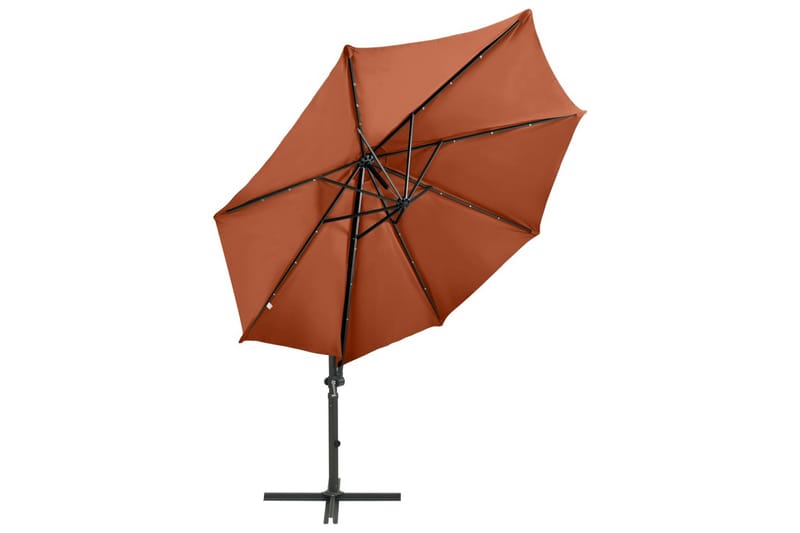 Frihängande parasoll med stång och LED terrakotta 300 cm - Brun - Utemöbler - Solskydd - Parasoll - Hängparasoll