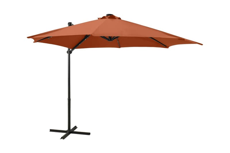 Frihängande parasoll med stång och LED terrakotta 300 cm - Hängparasoll