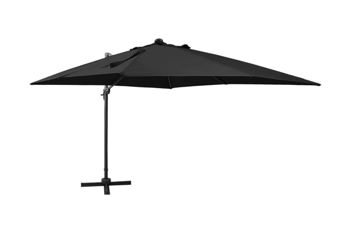 Frihängande parasoll med stång och LED svart 300 cm - Hängparasoll