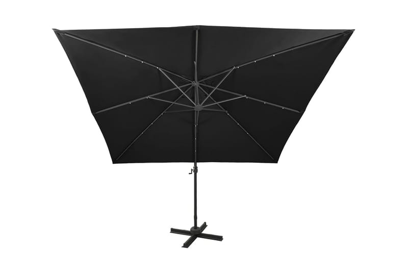 Frihängande parasoll med stång och LED svart 300 cm - Svart - Hängparasoll