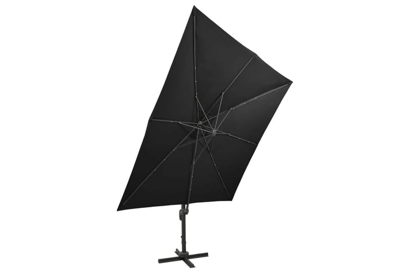 Frihängande parasoll med stång och LED svart 300 cm - Svart - Utemöbler - Solskydd - Parasoll - Hängparasoll
