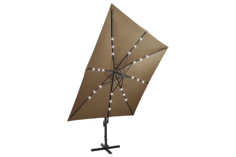 Frihängande parasoll med stång och LED taupe 300 cm - Brun - Hängparasoll