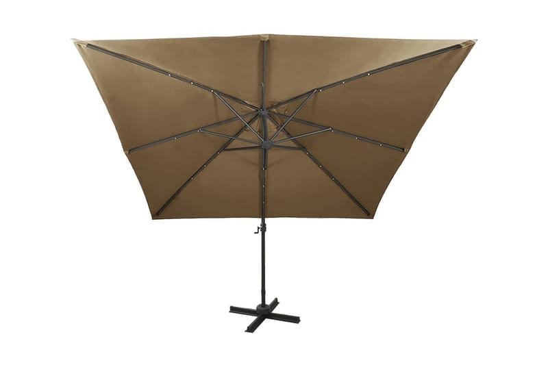 Frihängande parasoll med stång och LED taupe 300 cm - Brun - Utemöbler - Solskydd - Parasoll - Hängparasoll