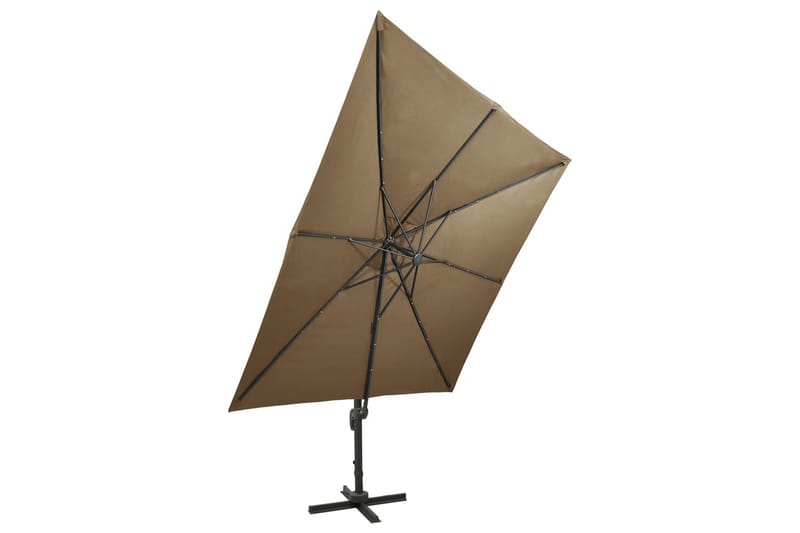 Frihängande parasoll med stång och LED taupe 300 cm - Brun - Utemöbler - Solskydd - Parasoll - Hängparasoll
