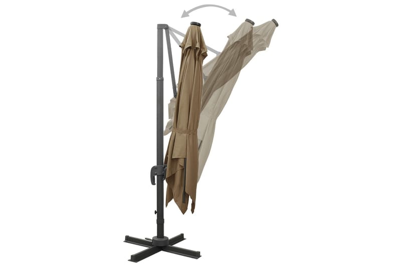 Frihängande parasoll med stång och LED taupe 300 cm - Brun - Utemöbler - Solskydd - Parasoll - Hängparasoll
