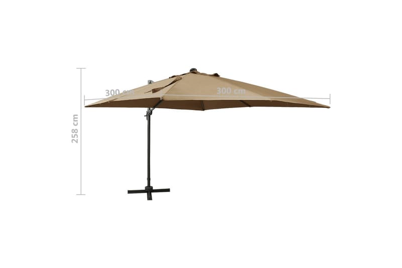 Frihängande parasoll med stång och LED taupe 300 cm - Brun - Utemöbler - Solskydd - Parasoll - Hängparasoll
