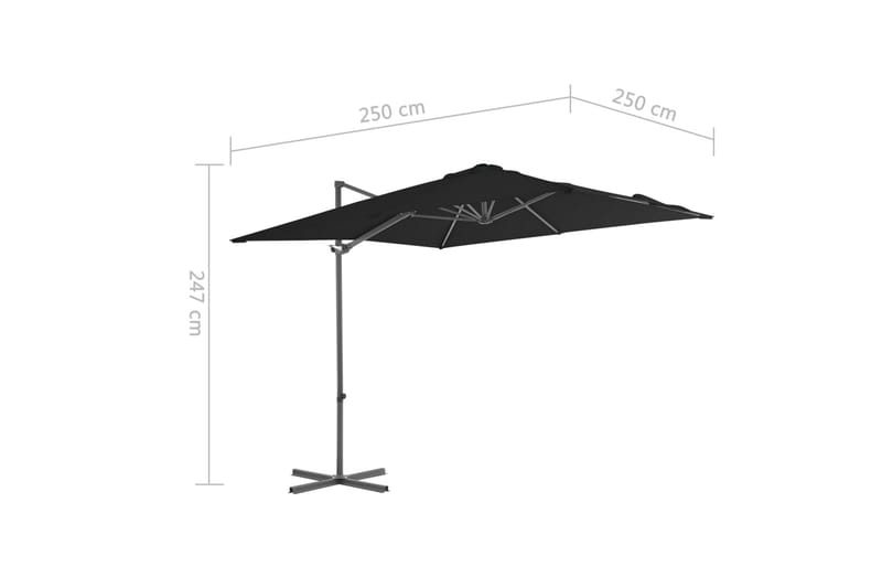 Frihängande parasoll med stålstång svart 250x250 cm - Svart - Utemöbler - Solskydd - Parasoll - Hängparasoll