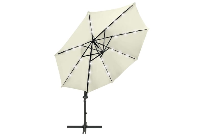 Frihängande parasoll med stång och LED sand 300 cm - Beige - Utemöbler - Solskydd - Parasoll - Hängparasoll