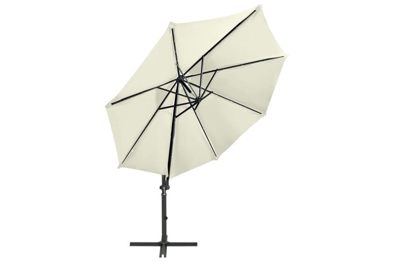 Frihängande parasoll med stång och LED sand 300 cm - Beige - Utemöbler - Solskydd - Parasoll - Hängparasoll
