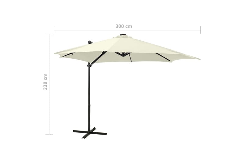 Frihängande parasoll med stång och LED sand 300 cm - Beige - Utemöbler - Solskydd - Parasoll - Hängparasoll
