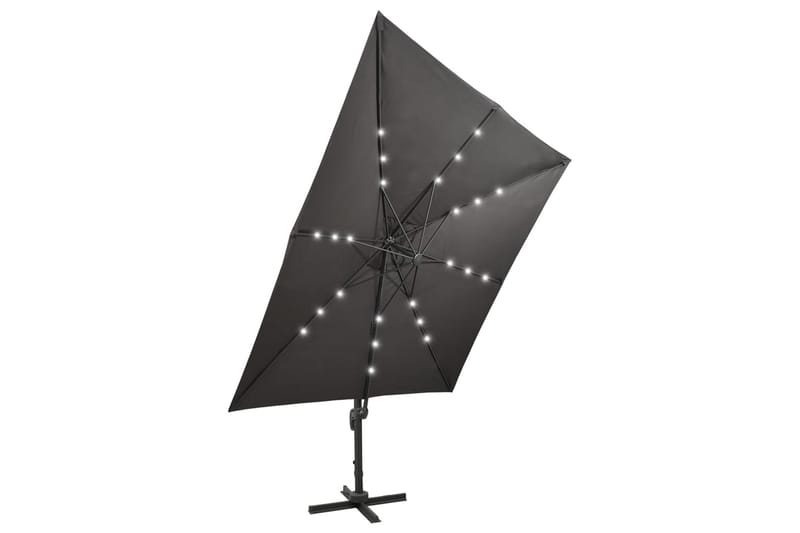 Frihängande parasoll med stång och LED antracit 300 cm - Grå - Utemöbler - Solskydd - Parasoll - Hängparasoll