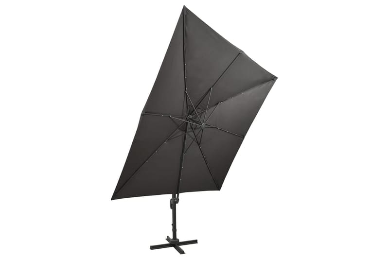 Frihängande parasoll med stång och LED antracit 300 cm - Grå - Utemöbler - Solskydd - Parasoll - Hängparasoll