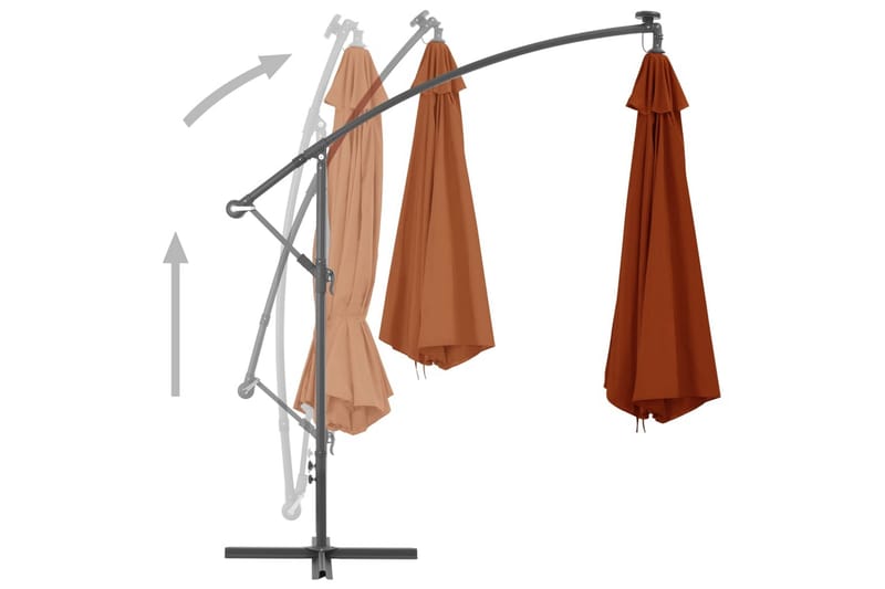 Frihängande parasoll med LED terrakotta 350 cm - Brun - Utemöbler - Solskydd - Parasoll - Hängparasoll