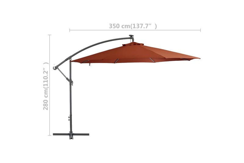 Frihängande parasoll med LED terrakotta 350 cm - Brun - Utemöbler - Solskydd - Parasoll - Hängparasoll