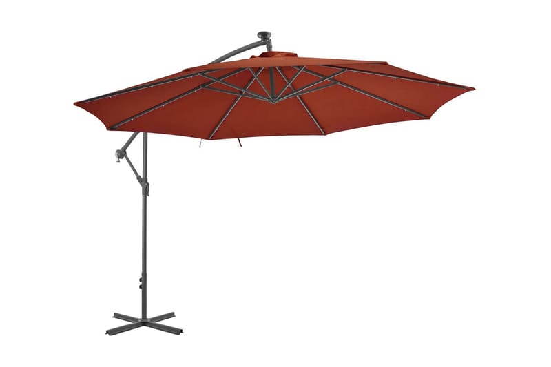 Frihängande parasoll med LED terrakotta 350 cm - Brun - Utemöbler - Solskydd - Parasoll - Hängparasoll