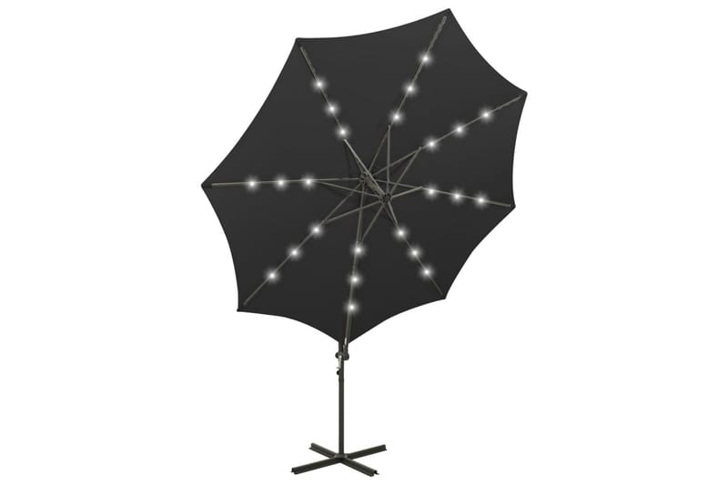 Frihängande parasoll med stång och LED svart 300 cm - Svart - Utemöbler - Solskydd - Parasoll - Hängparasoll