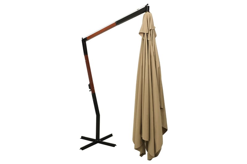 Frihängande parasoll med trästång 400x300 cm taupe - Taupe - Hängparasoll