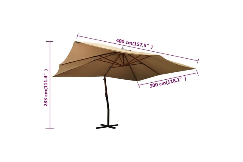 Frihängande parasoll med trästång 400x300 cm taupe - Taupe - Utemöbler - Solskydd - Parasoll - Hängparasoll
