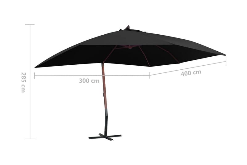 Hängande parasoll med trästång 400x300 cm svart - Svart - Utemöbler - Solskydd - Parasoll - Hängparasoll