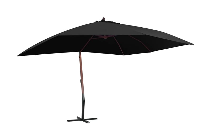 Hängande parasoll med trästång 400x300 cm svart - Svart - Utemöbler - Solskydd - Parasoll - Hängparasoll