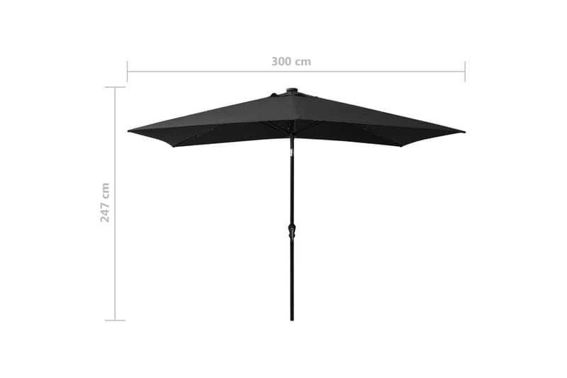 Parasoll med LED och stålstång 2x3 m svart - Svart - Parasoll