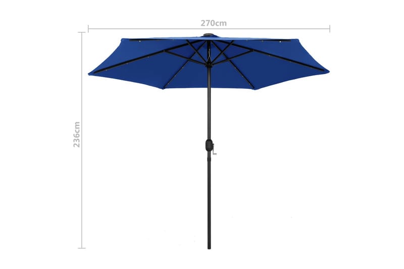 Parasoll med LED-lampor och aluminiumstång 270 cm azurblå - Blå - Utemöbler - Solskydd - Parasoll