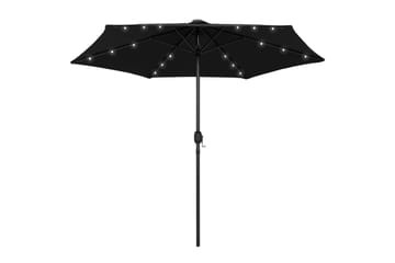 Parasoll med LED-lampor och aluminiumstång 270 cm svart