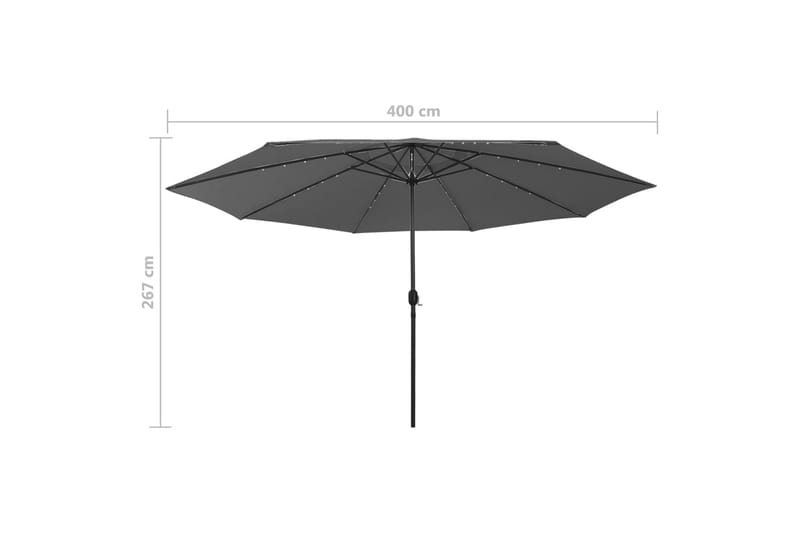 Parasoll med LED-lampor och metallstång 400 cm antracit - Grå - Utemöbler - Solskydd - Parasoll