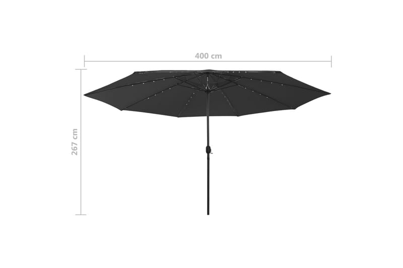Parasoll med LED-lampor och metallstång 400 cm svart - Svart - Utemöbler - Solskydd - Parasoll