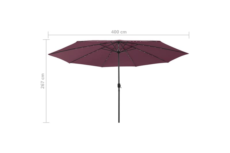 Parasoll med LED-lampor och metallstång 400 cm vinröd - Röd - Utemöbler - Solskydd - Parasoll