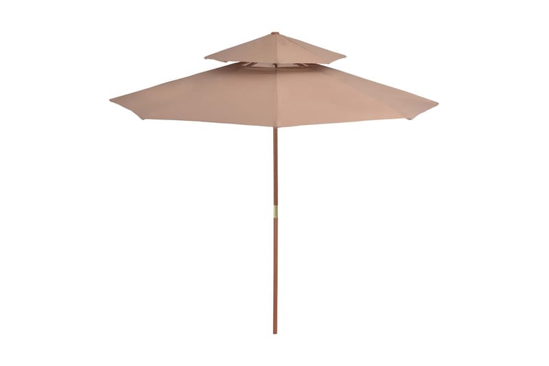 Parasoll med två nivåer 270 cm trästång taupe - Brun - Utemöbler - Solskydd - Parasoll