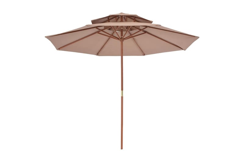 Parasoll med två nivåer 270 cm trästång taupe - Brun - Utemöbler - Solskydd - Parasoll