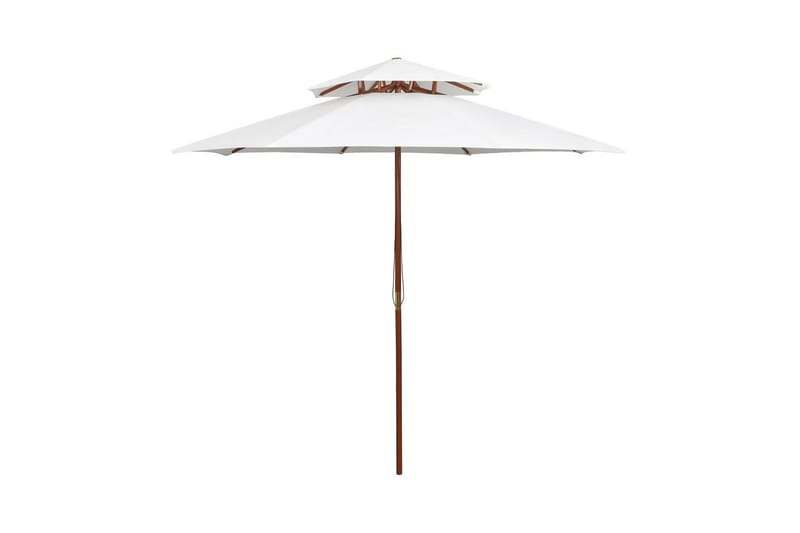 Parasoll med två nivåer 270x270 cm trästång gräddvit - Vit - Utemöbler - Solskydd - Parasoll