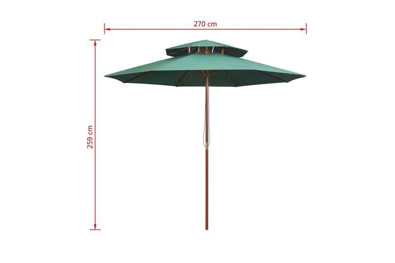 Parasoll med två nivåer 270x270 cm trästång grön - Grön - Utemöbler - Solskydd - Parasoll