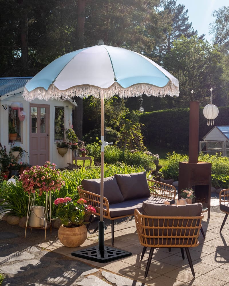 Parasoll utomhus 155 cm Mondello - vit/blå - Utemöbler - Solskydd - Parasoll - Strandparasoll