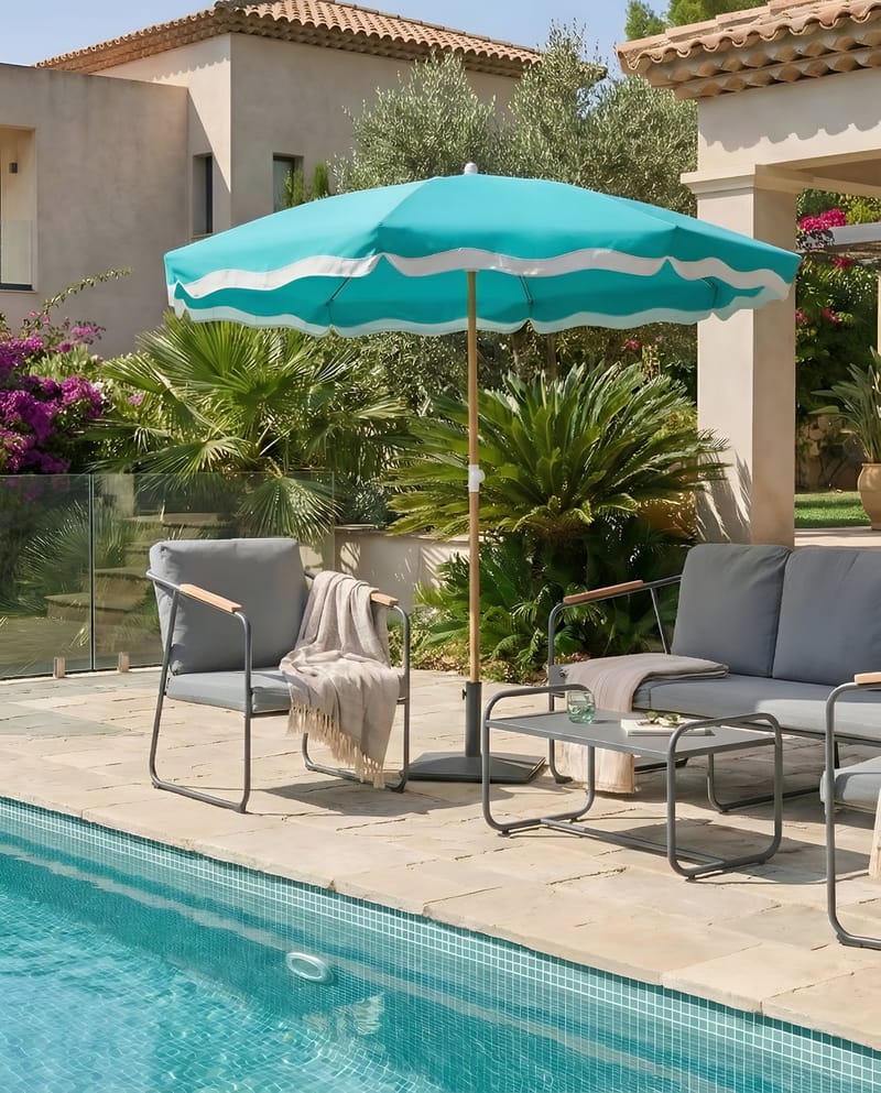 Parasoll utomhus 232 cm Sestriere - blå/vit/brun - Utemöbler - Solskydd - Parasoll - Balkongparasoll