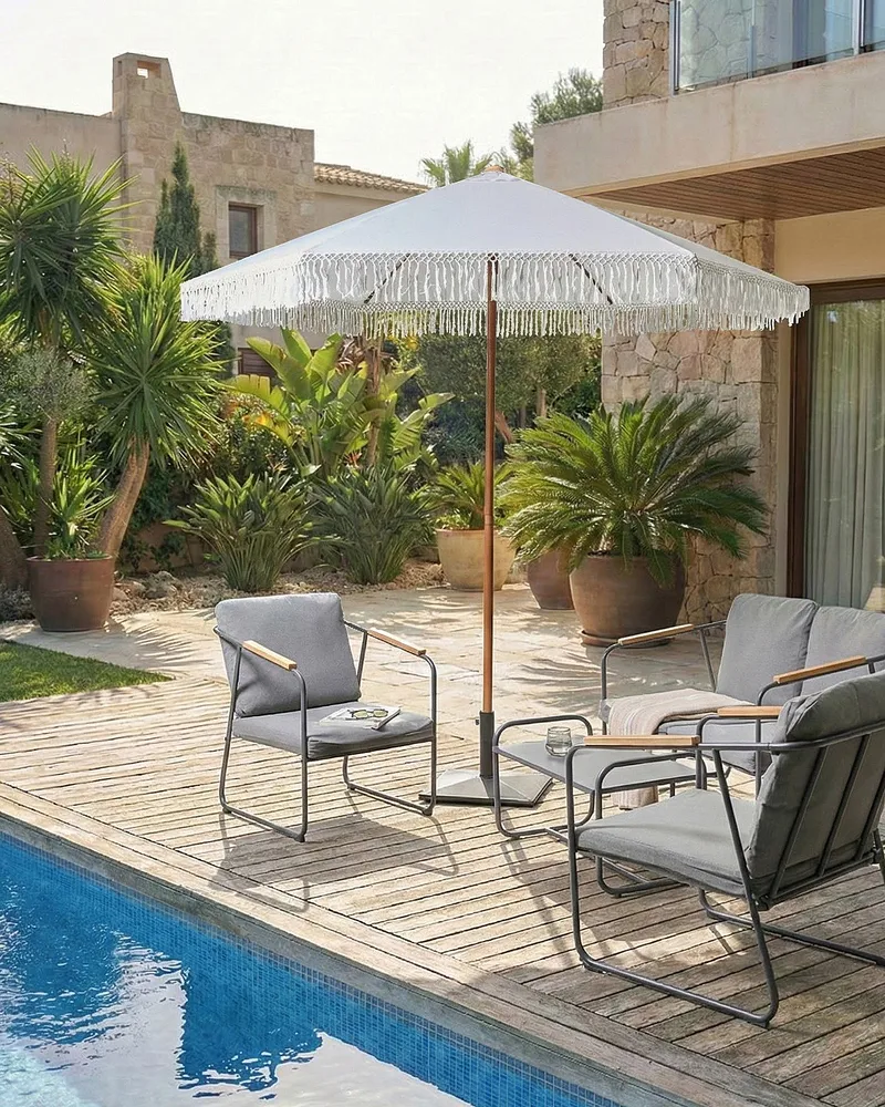 Parasoll utomhus 258 cm Murasa - vit/brun - Utemöbler - Solskydd - Parasoll - Balkongparasoll